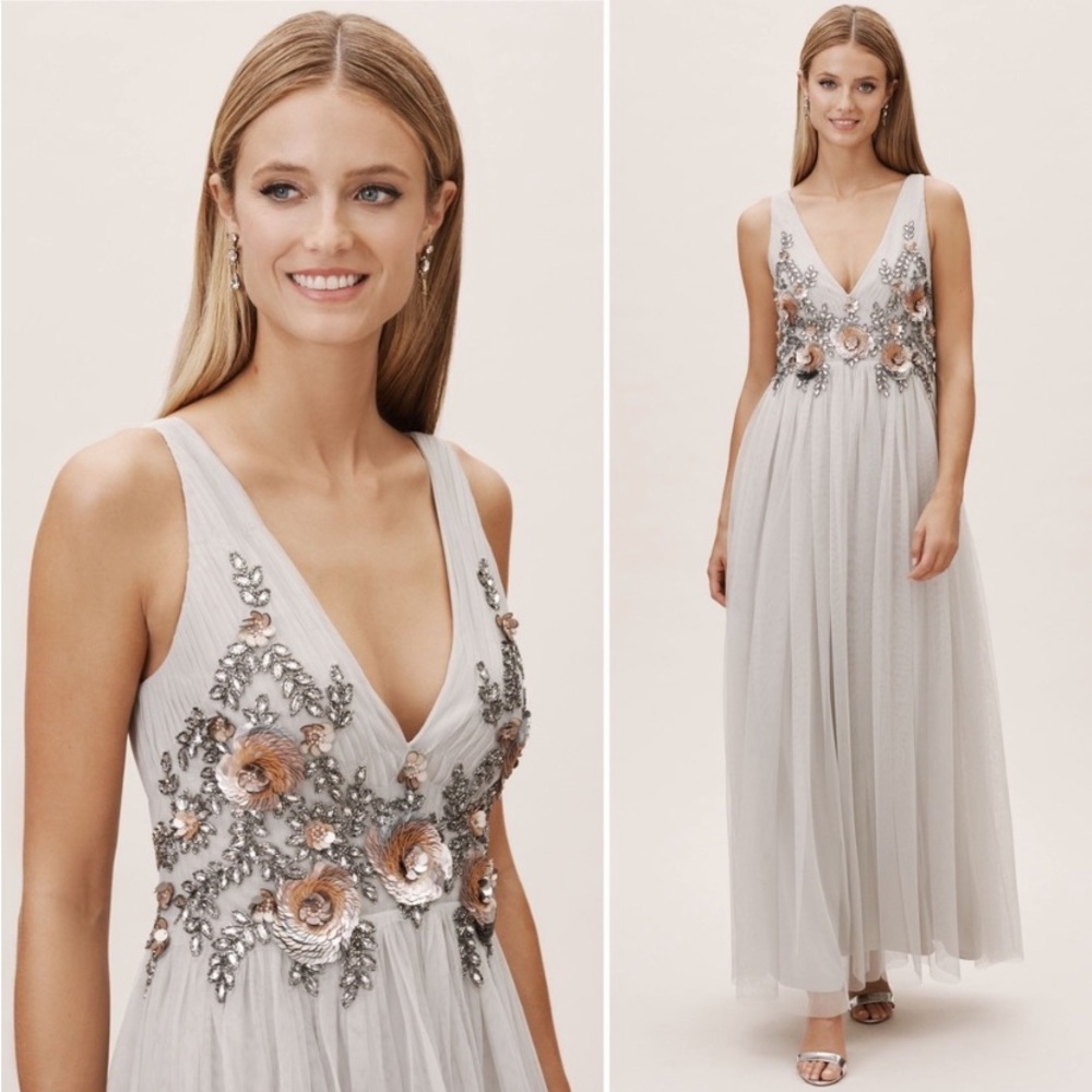 Anthropologie x BHLDN Isabel Grey Embellished Tulle Dress